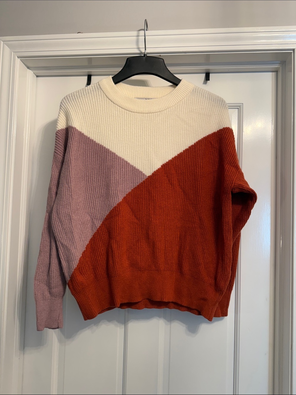 Colorblock Crewneck Sweater - Cream, Dusty Pink & Rust size medium